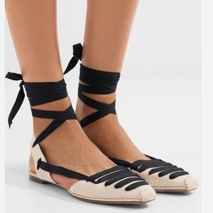 Altuzarra D'Orsay Leather Lace Up Espadrilles Ankle Flats Neutral Canvas Shoe 9